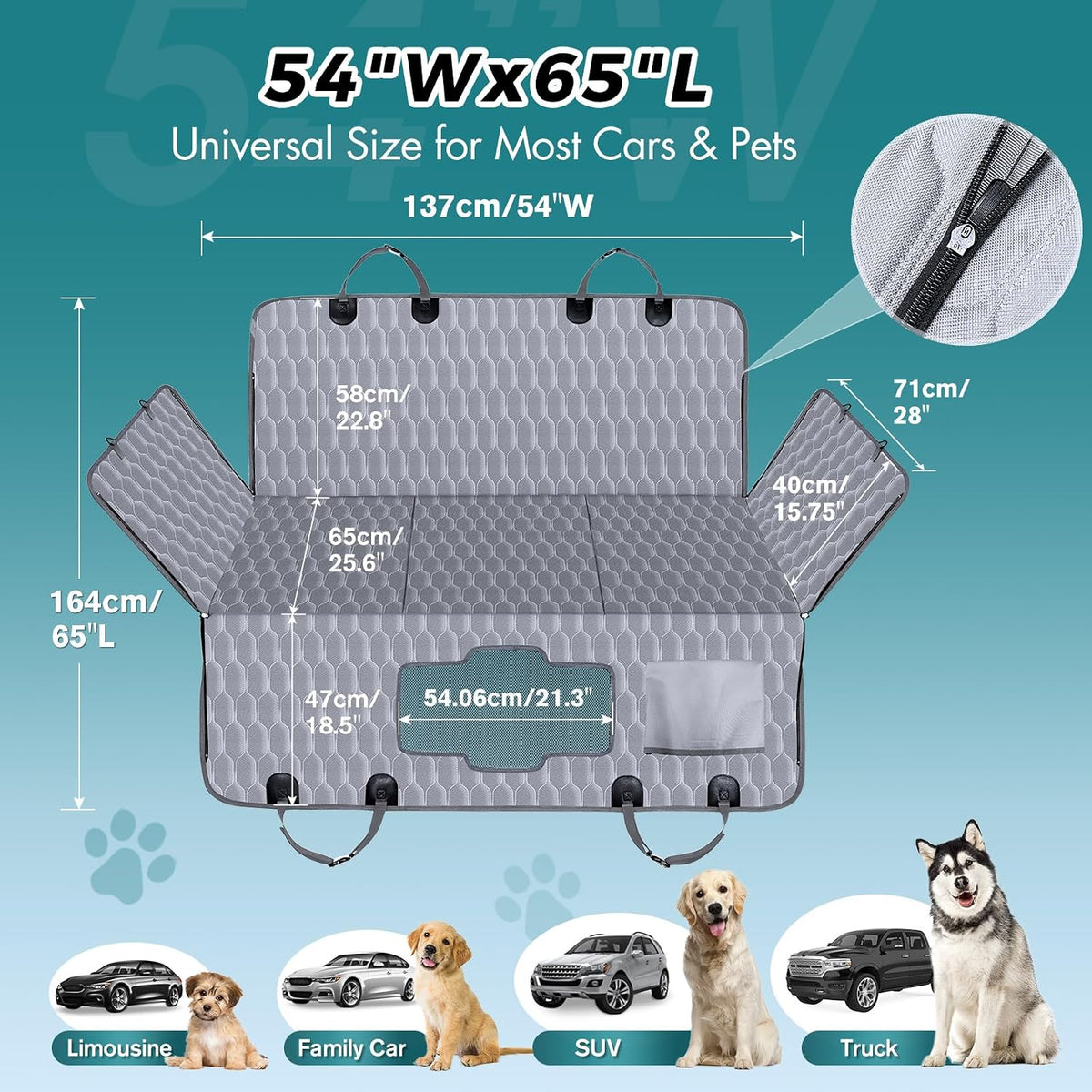 Chumajor Back Seat Extender for Dogs-Supports 400lb,Waterproof Dog Car Seat Cover Hard Bottom-Detachable,600D Heavy Duty Scratch Proof Nonslip Soft,Dog Hammock for Car,SUVs
