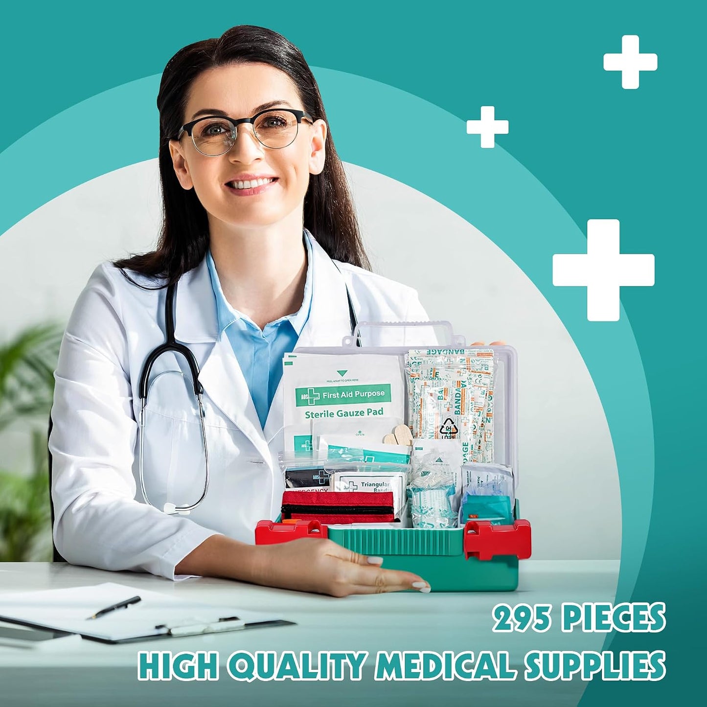 General Medi 110 Pieces Small First Aid Kit - HardCase First Aid Box - Contains Premium Medical Supplies for Travel, Home, Office, Vehicle, Camping, Workplace & Outdoor