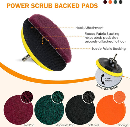 18PCS Drill Brush Attachments Set, Power Cleaning Scrub Brushes with Scrub Pads, Sponge, Extend Long Attachment, Cleaning Brush Supplies for Bathroom Bathtub, Grout, Tile, Sinks, Corners, Car Wheel