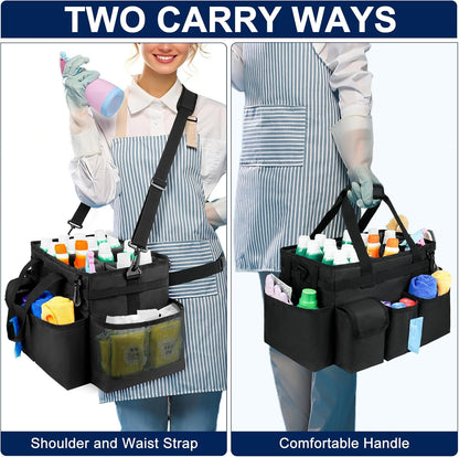 Cleaning Caddy,Cleaning Bag for Housekeepers,Cleaning Supplies Organizer with Handle,Black