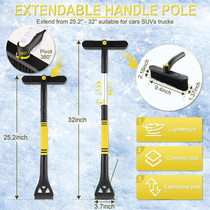 LivTee 32" Extendable Ice Scraper & Snow Brush for Car Windshield, 360° Rotating Snow Removal Tool for Cars, Trucks & SUVs, Automotive Winter Essentials & Car Accessories for Men, Orange
