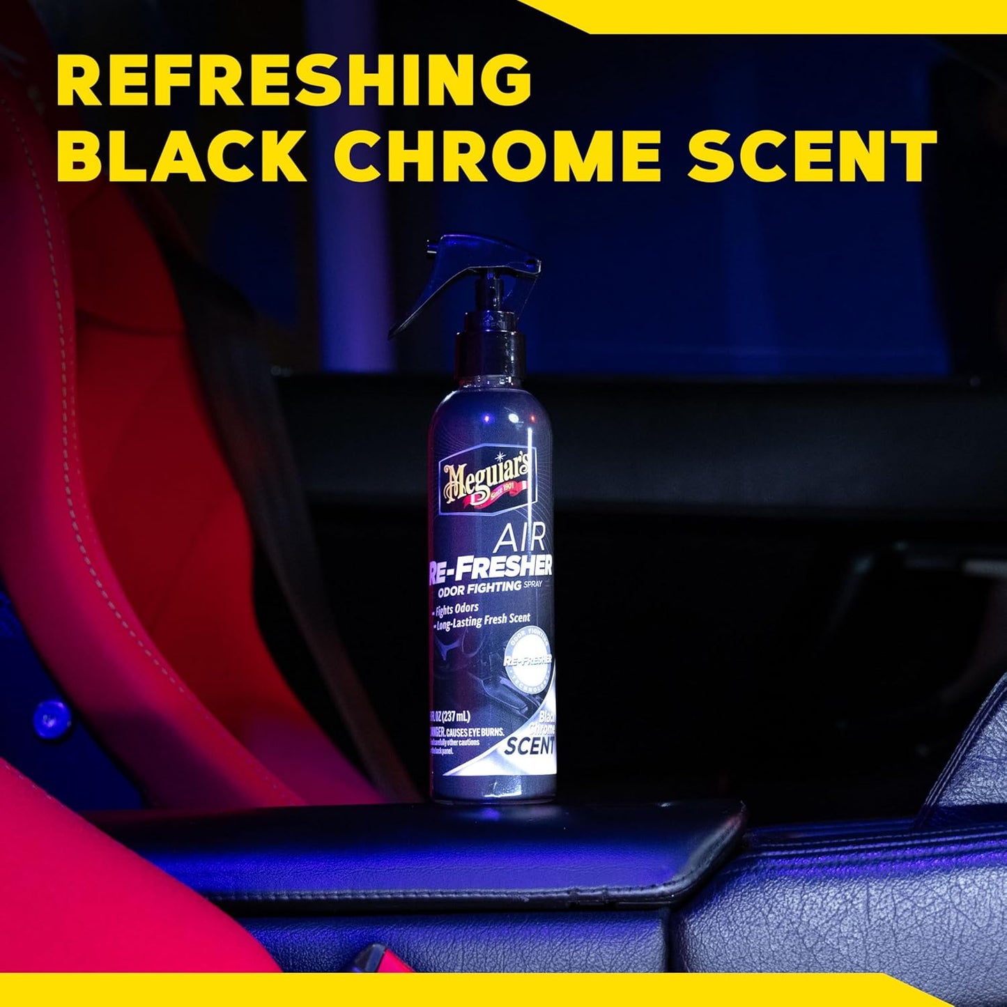 Meguiar’s Air Re-Fresher Odor Fighting Spray - Black Chrome Scent - Convenient Car Air Freshener that Instantly Fights Odors and Leaves Behind a Long-Lasting, Refreshing Black Chrome Scent, 8 Oz Spray