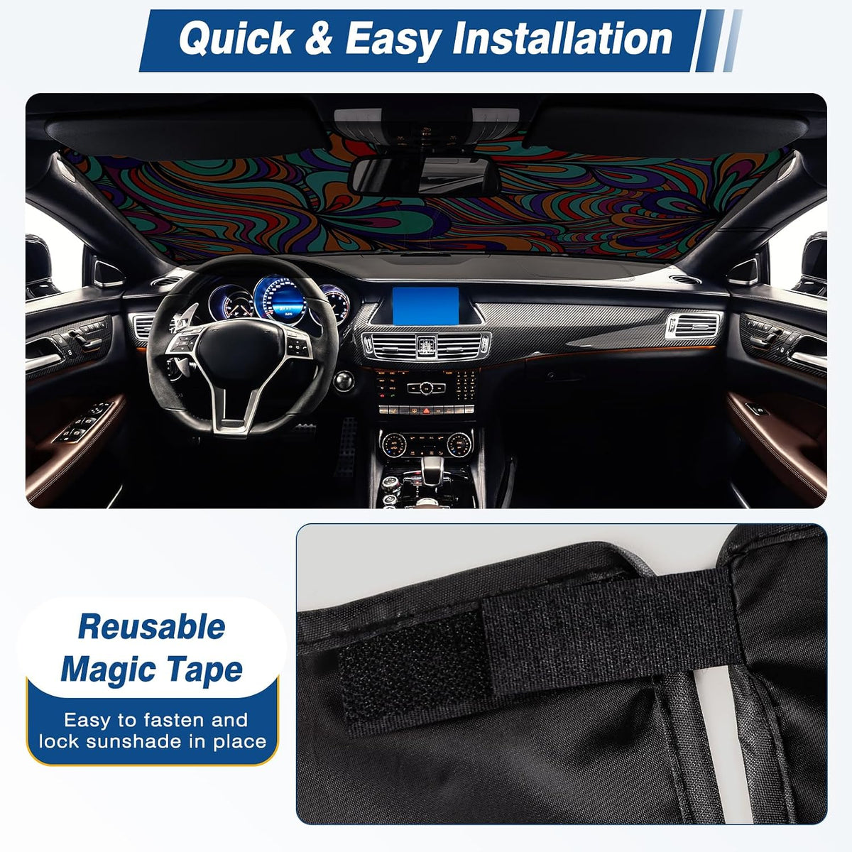Windshield Sun Shade - Car Sun Shade Windshield, Reflector Sunshade Offers Ultimate Protection for Car Interior, Foldable Front Window Fit for Hatchback, Truck, SUV, MPV