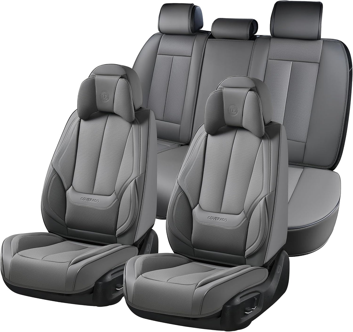 Coverado Seat Covers Full Set, Black Seat Covers for Cars 5 Seats, Car Seat Protector, Waterproof Nappa Leather Car Seat Cushion, Front and Rear Car Seat Cover Fit for Most Sedans SUV Pick-up Truck - Colors A
