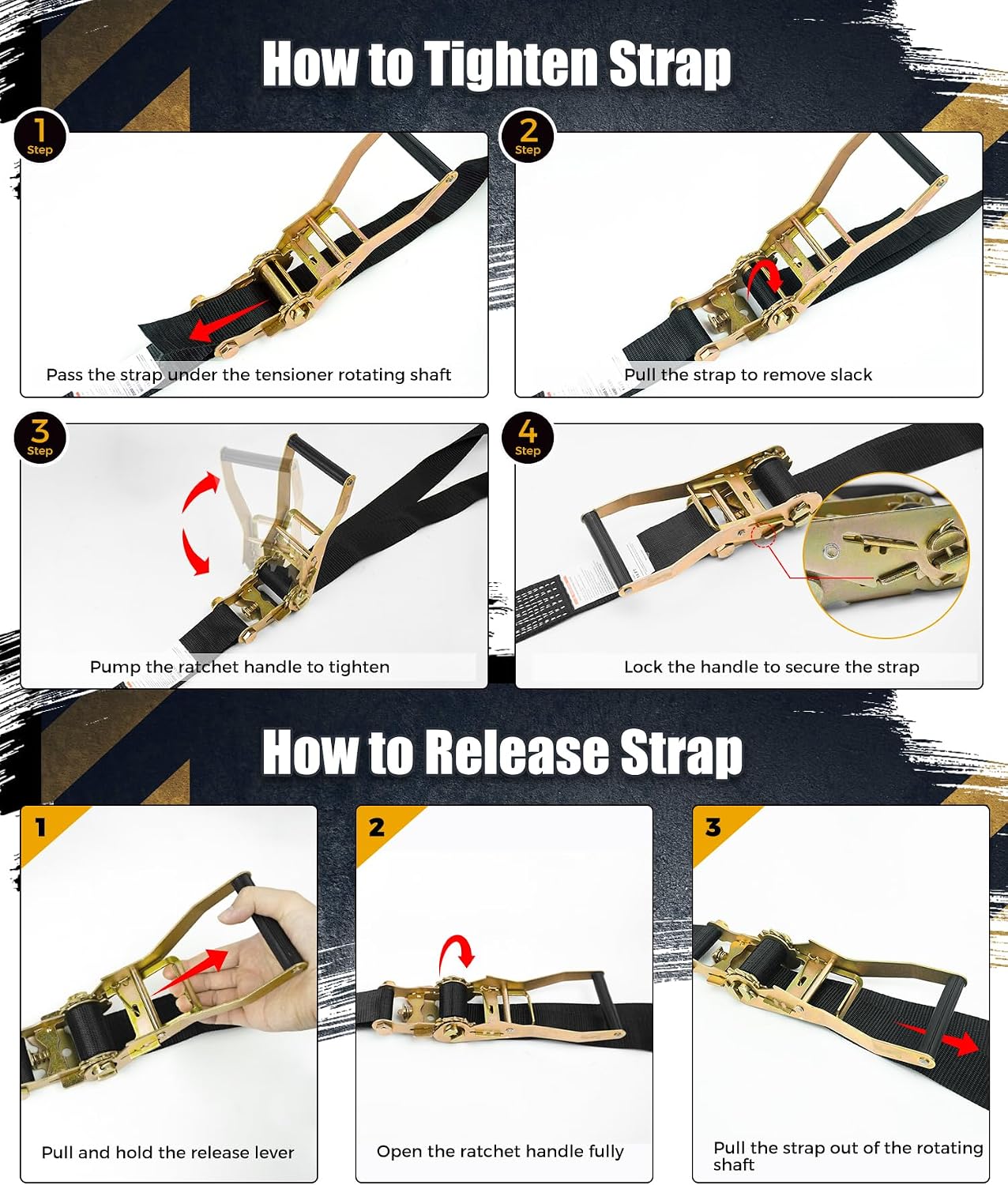 Car Tie Down Straps (4PK) with J Finger Hook Lasso Ratchet Strap 2 Inch x 96 Inch- for Any Car, SUV, Jeep or Sports Car