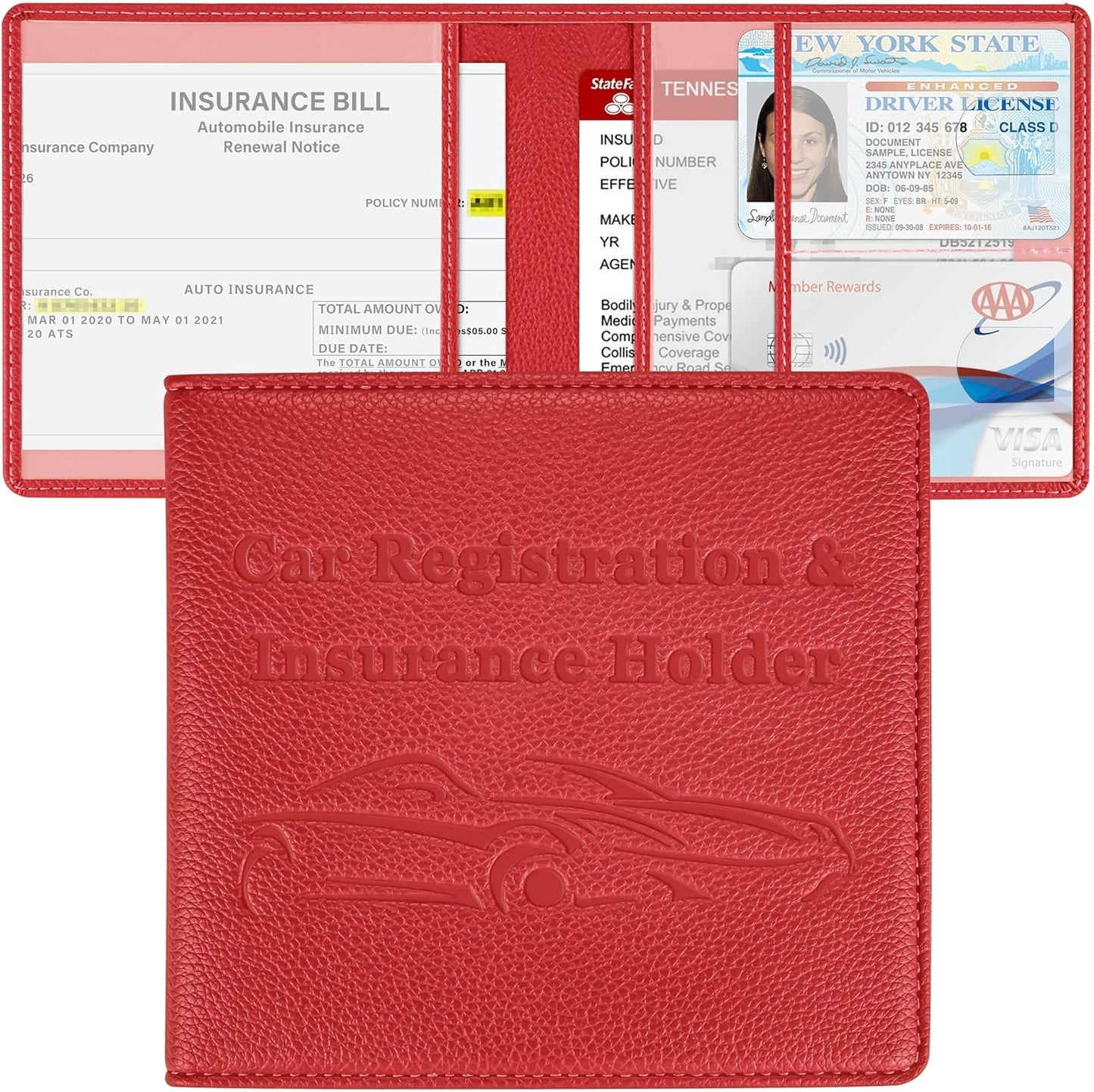Car Registration and Insurance Holder, Premium PU Leather Vehicle Glove Box Car Organizer Men Women Wallet Accessories Case for ID, Driver's License - Blue