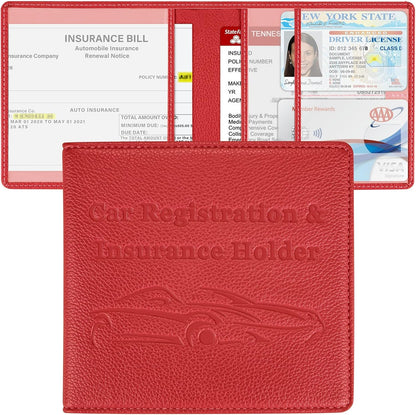 Car Registration and Insurance Holder, Premium PU Leather Vehicle Glove Box Car Organizer Men Women Wallet Accessories Case for ID, Driver's License - Blue