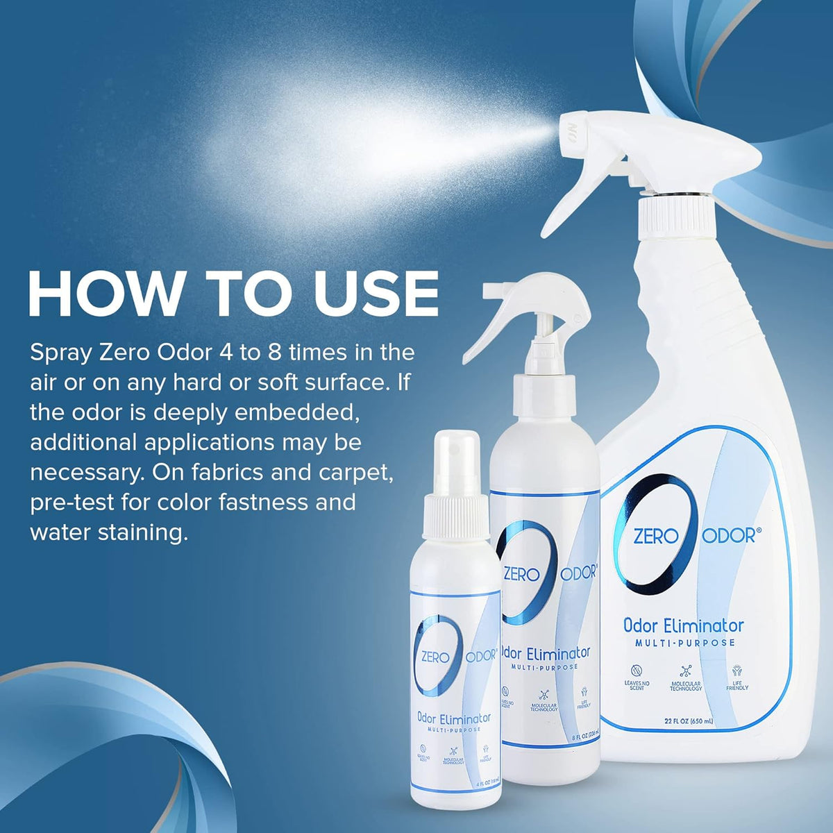 Zero Odor Multi-Purpose Odor Eliminator - Eliminate Air & Surface Odor – Patented Technology Best for Bathroom, Kitchen, Fabric, Closet- Smell Great Again, 8oz (Over 1000 Sprays)