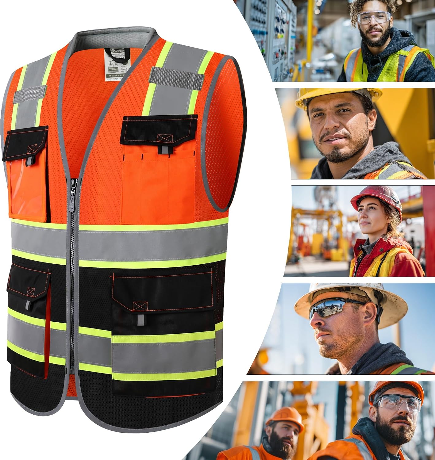 JKSafety Safety Vest for Men Women Hi Vis with Pockets and Cushioned Collar Construction Vest Meet ANSI Standard (BX360)