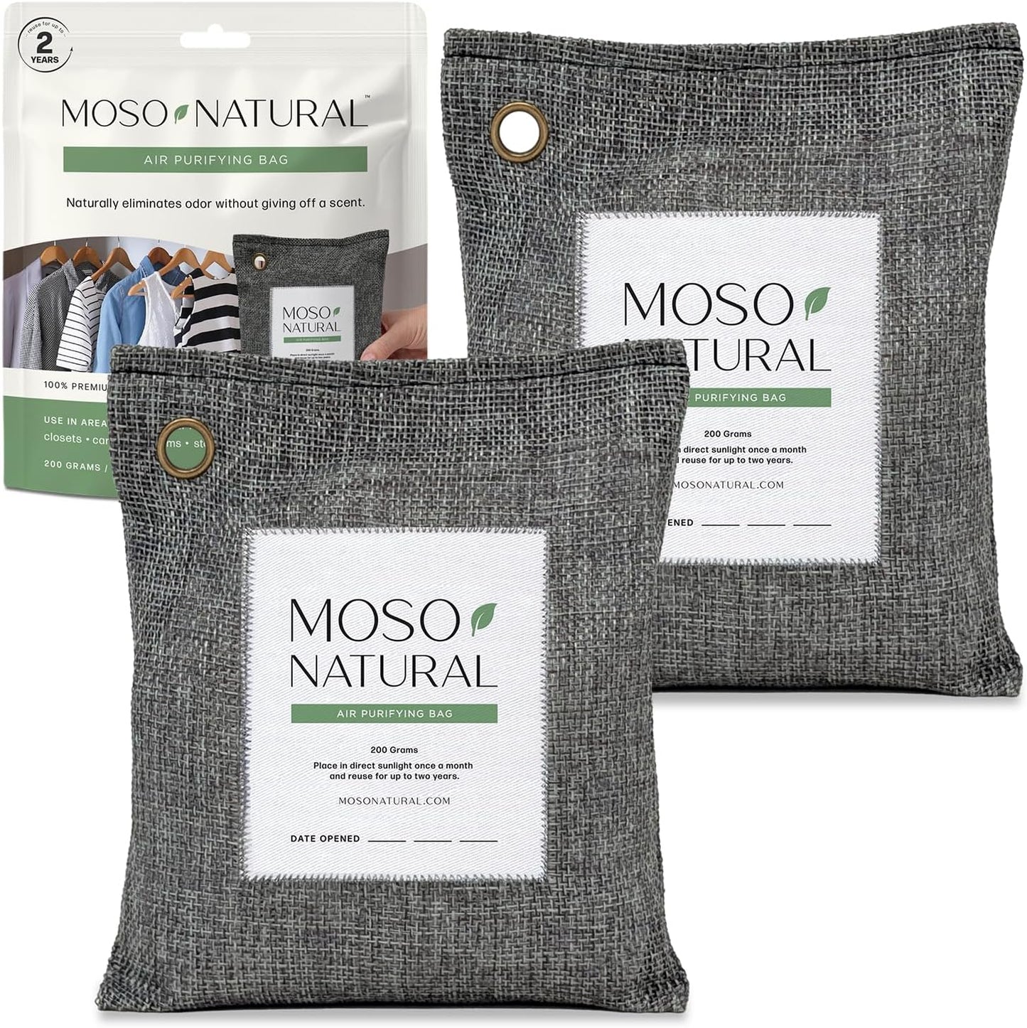 Moso Natural Air Purifying Bag 200g | HGTV Editor's Pick | Premium Bamboo Charcoal Odor Absorber for Home & Car | Closet Odor Eliminator & Car Air Freshener | Long Lasting Charcoal Bags Cover 90sqft