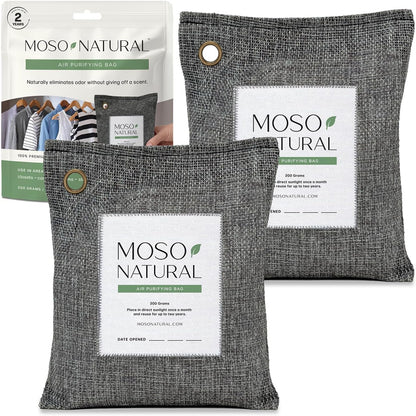 Moso Natural Air Purifying Bag 200g | HGTV Editor's Pick | Premium Bamboo Charcoal Odor Absorber for Home & Car | Closet Odor Eliminator & Car Air Freshener | Long Lasting Charcoal Bags Cover 90sqft
