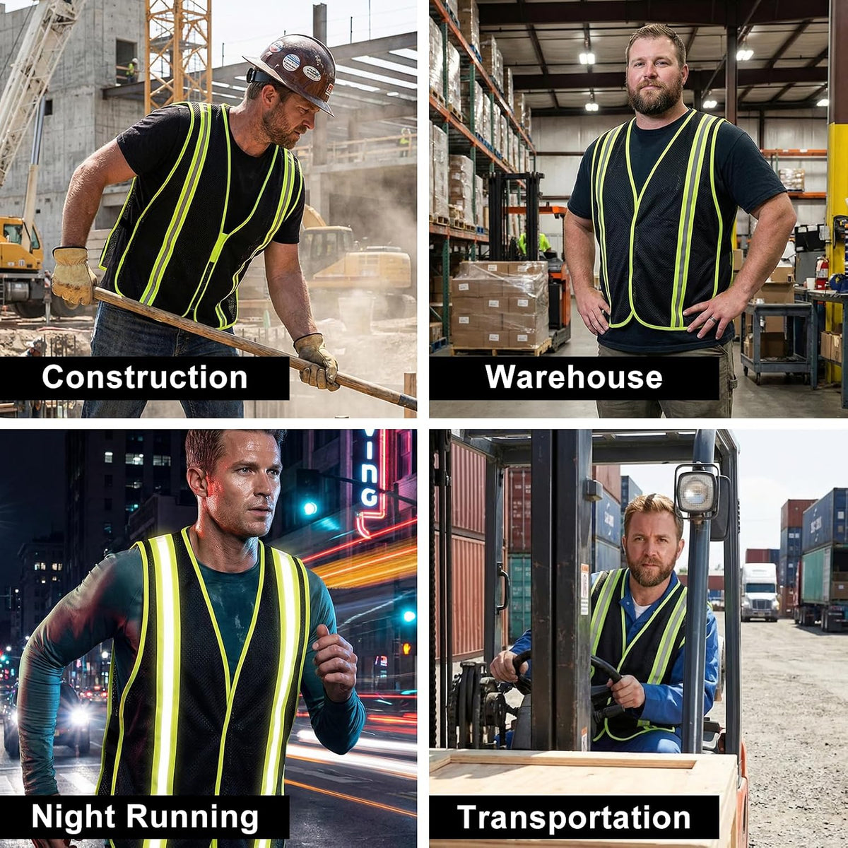 High Visibility Reflective Safety Vest for Men Women Class 2 Hi Vis Mesh Fabric Safety Work Jacket with Elastic Band