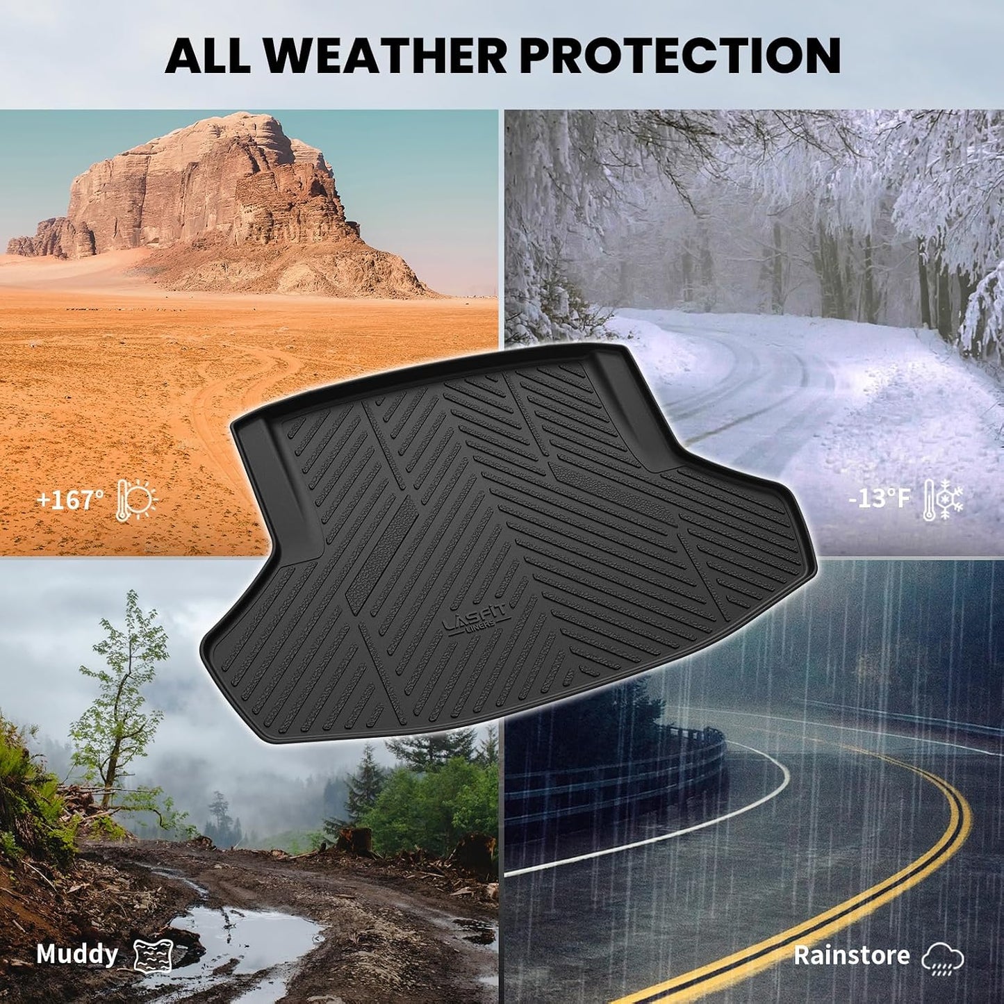 LASFIT Floor Mats for Honda CR-V 2026 2025 2024 2023 (Gasoline & Hybrid & e:FCEV), All Weather TPE Custom Fit Anti-Slip Pet Friendly Car Liners, 1st & 2nd Row Black