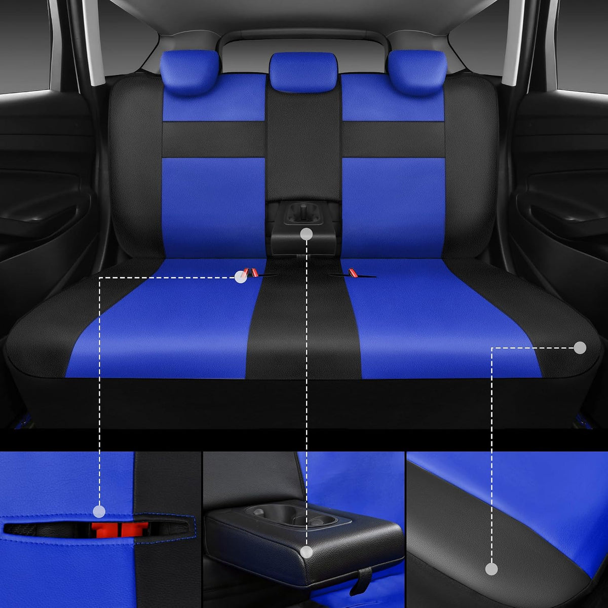 CAR PASS Leather Seat Covers Full Set Universal Water Resistant 3D Foam Back Support, Luxury Comfort Automotive 5 Seat Covers All Season Fit for SUV,Sedan,Van, Airbag Compatible Elegance(Pure Black)