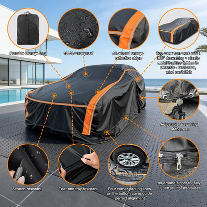 Patented Fully Enclosed Car Cover Waterproof All Weather 2-in-1 for Chevrolet/Chevy Corvette,Honda Civic,Toyota Corolla Automobiles Universal Fit Sedan/Coupe/Cabrio Length 178-185 Inch Exterior Covers