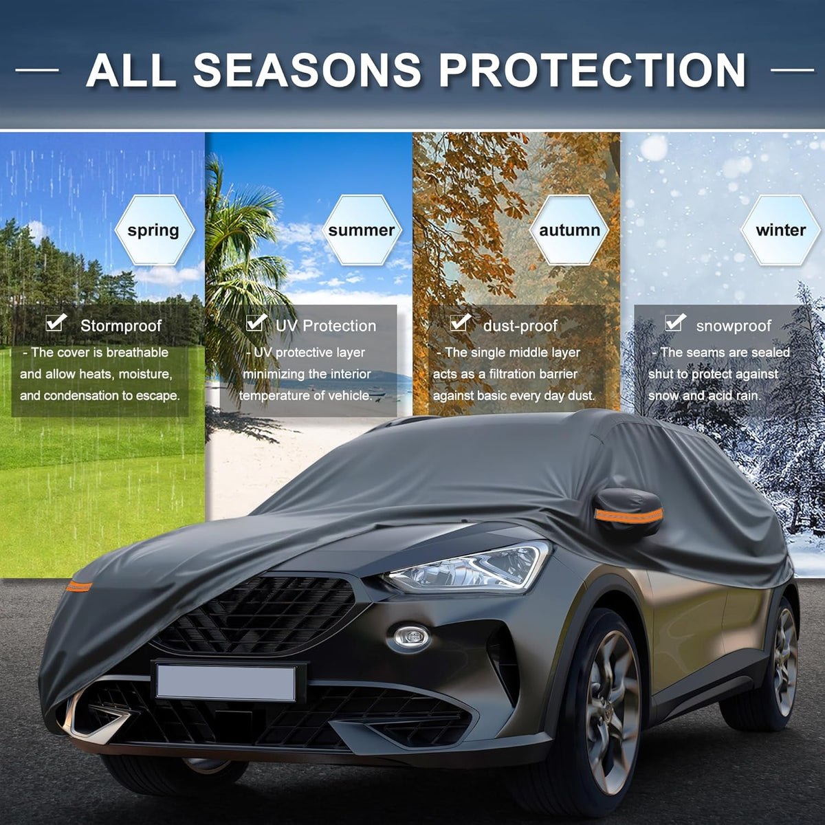 X AUTOHAUX Car Cover for Honda Civic Sedan/Coupe 210D-PU Outdoor Full Car Cover All Weather with Door Zipper for Waterproof Windproof Sun Rain Snow Protection