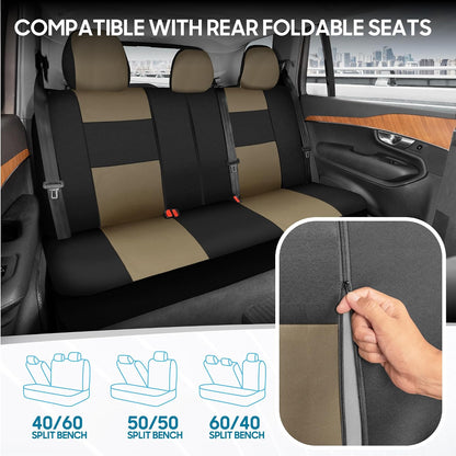 BDK PolyPro Car Seat Covers Full Set in Charcoal on Black – Front and Rear Split Bench for Cars, Easy to Install Cover Set, Accessories Auto Trucks Van SUV