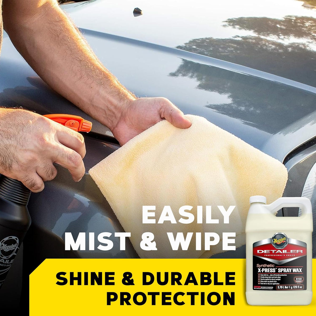 Meguiar's D15601 Synthetic X-Press Spray Wax for Car Detailing, Creates a Deep Shiny Look, Can Be Applied to Wet or Dried Paint and In Direct Sunlight, Moisture Rolls Off Waxed Paint, 1 Gallon