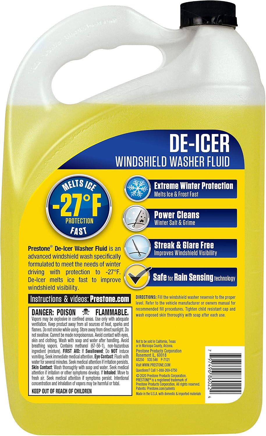 Prestone AS250 De-Icer / Winter Windshield Washer Fluid, 1 Gallon