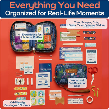 KeepGoing Travel First Aid Kit for Kids – 130 Pc. for Car, Home, Purse, Diaper Bag & Backpack with Latex-Free Bandages - Mini First Aid Kit Travel Size TSA-Approved