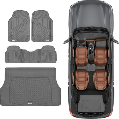 Motor Trend FlexTough Performance All Weather Rubber Car Mats with Cargo Liner - Full Set Front & Rear Floor Mats for Cars Truck SUV, Automotive Floor Mats (Black)