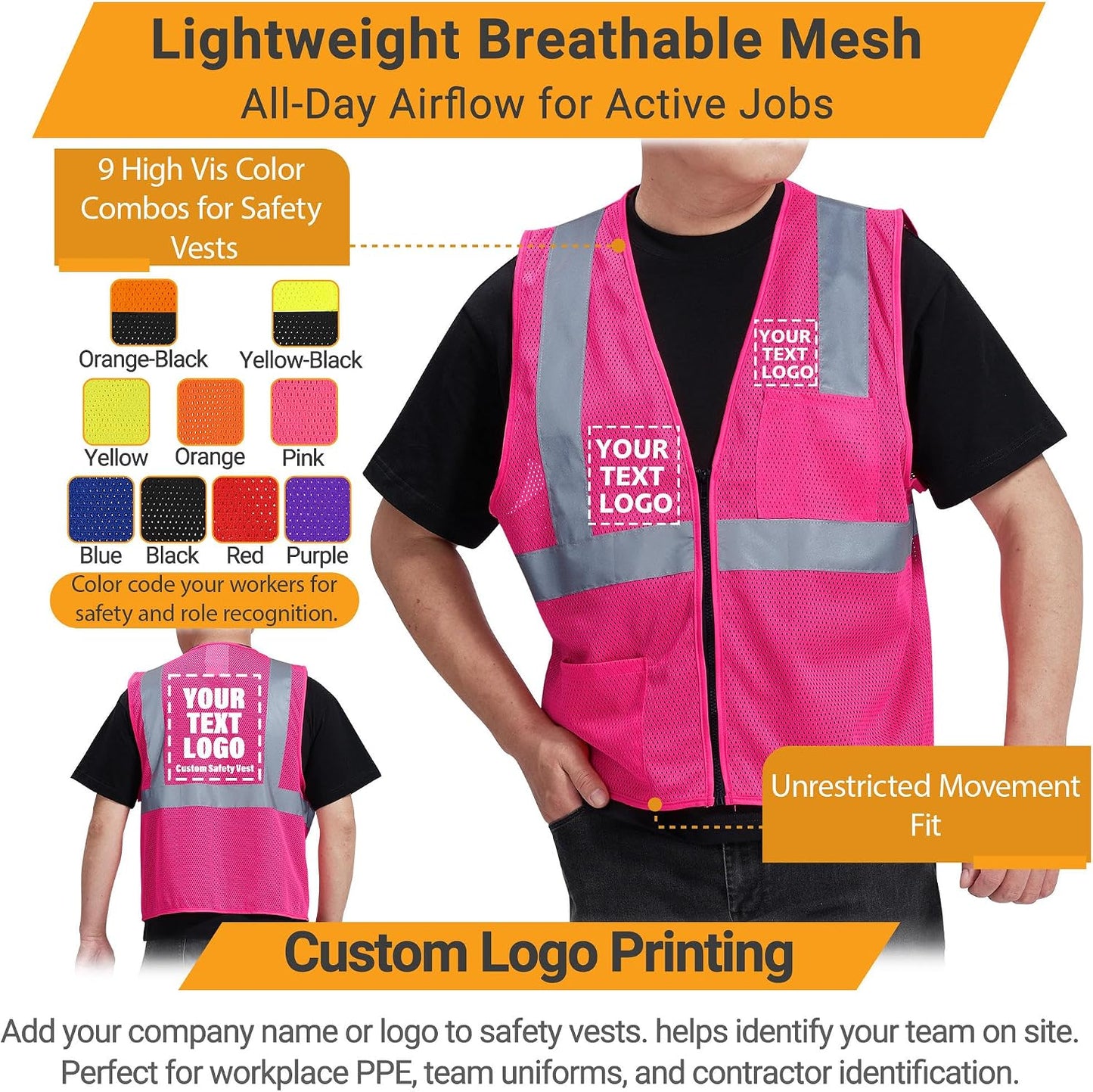 AYKRM 2 Pocket Mesh High Visibility Reflective Safety Vest for men & Women ANSI/ISEA 107 Standards