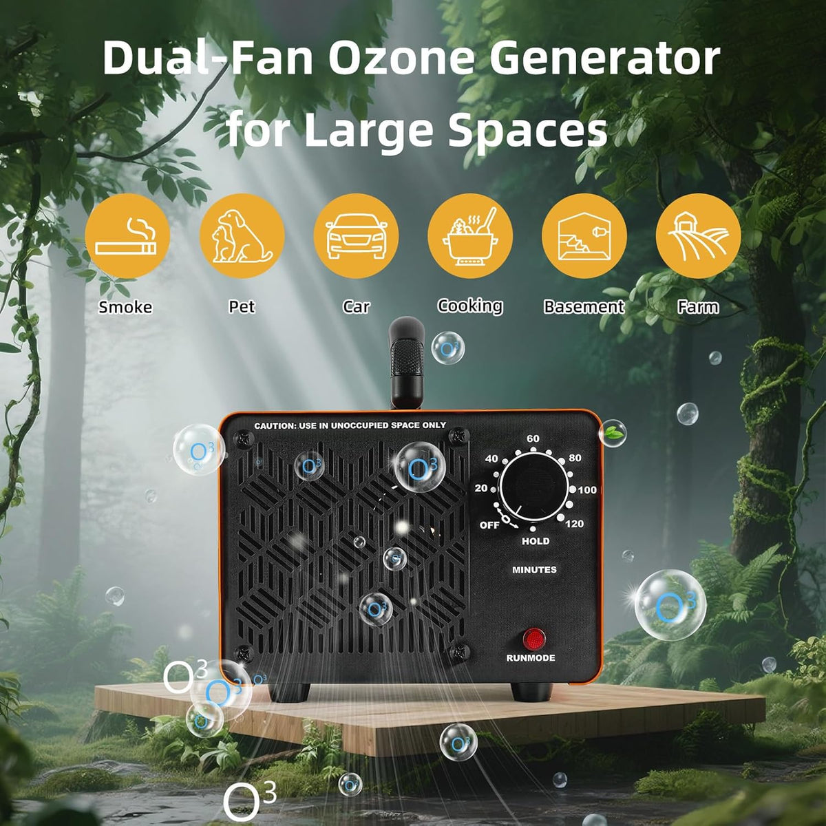 HHGM 198,000mg/h Dual-Fan Ozone Machine Generator High Capacity Ozone Odor Eliminator Odor Removal Air Purifier Ionizer & Deodorizer for Car, Home, Smoke, Pets, Industrial, Basement, Commercial