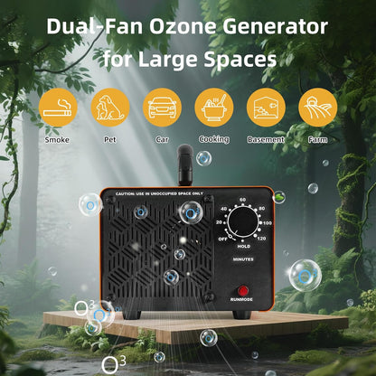 HHGM 198,000mg/h Dual-Fan Ozone Machine Generator High Capacity Ozone Odor Eliminator Odor Removal Air Purifier Ionizer & Deodorizer for Car, Home, Smoke, Pets, Industrial, Basement, Commercial
