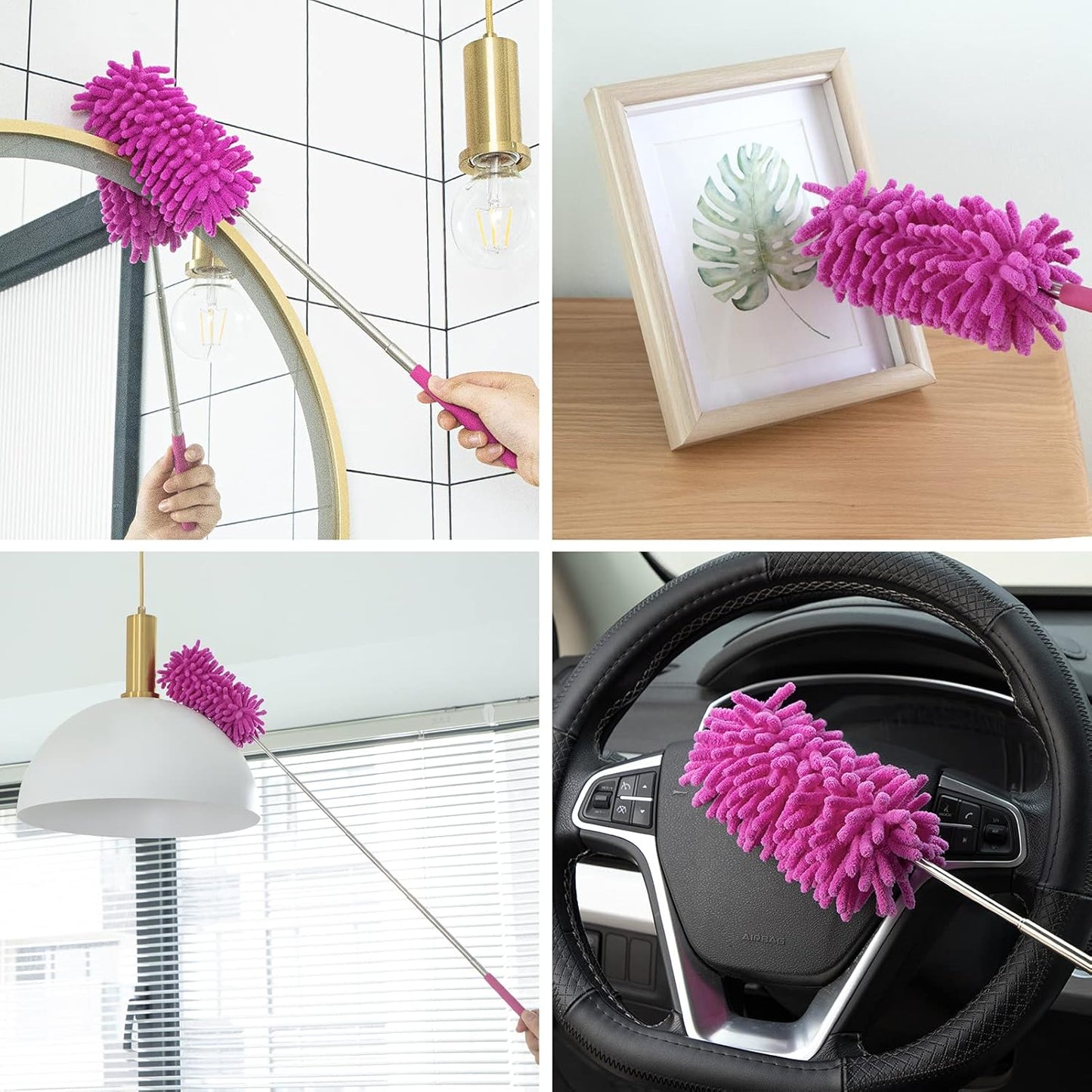 Microfiber Duster for Cleaning, Tukuos Hand Washable Dusters with 2pcs Replaceable Microfiber Head, Extendable Pole, Detachable Cleaning Supplies for Office, Car, Window, Furniture, Ceiling Fan