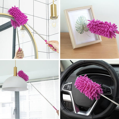 Microfiber Duster for Cleaning, Tukuos Hand Washable Dusters with 2pcs Replaceable Microfiber Head, Extendable Pole, Detachable Cleaning Supplies for Office, Car, Window, Furniture, Ceiling Fan