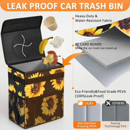 Vankor Car Trash Can Bin with Lid Hanging for Back Seat, Car Accessories for Women Men Leak Proof Automotive Garbage Cans Leakproof Vehicle Trash Can for Truck SUV Black