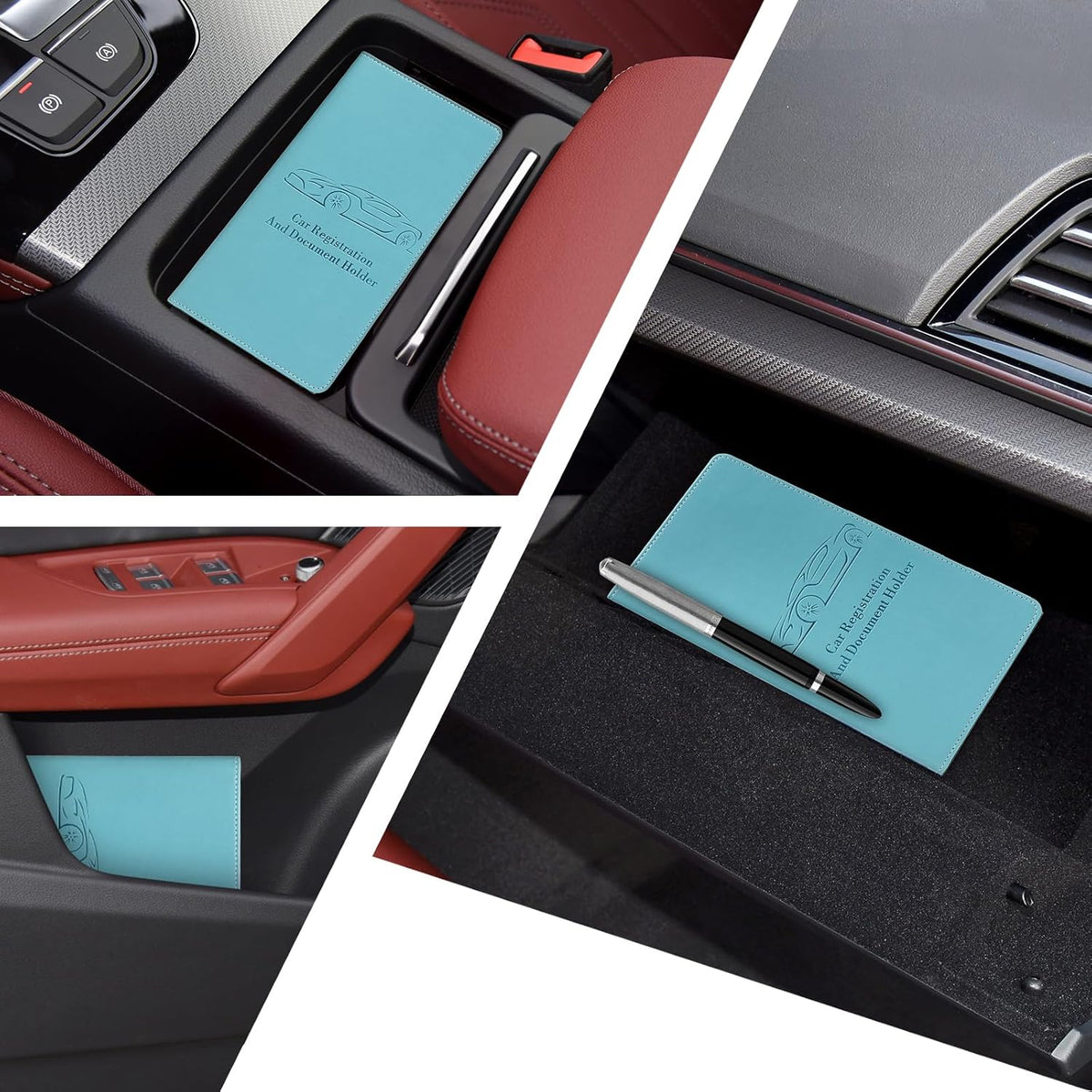 Car Registration and Insurance Card Holder for Women Men, Orange Glove Box Paperwork Organizer with Magnetic Buckle for Easy Access and Protect Documents and Various Cards in Vehicle