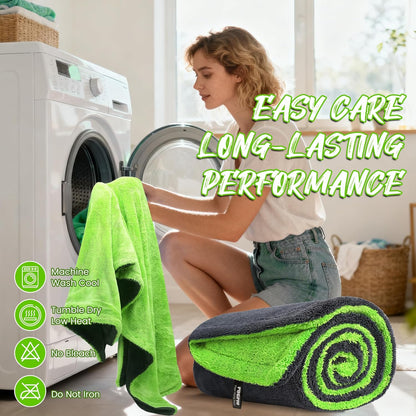 PUGPIU Microfiber Car Drying Towel Extra Large Super Absorbent 48"X24", 1400 GSM Flash Detail Car Wash Drying Towel Edgeless with Two Sided Soft Twisted-Loop, No Water Spots Streaks for Cars (Green)