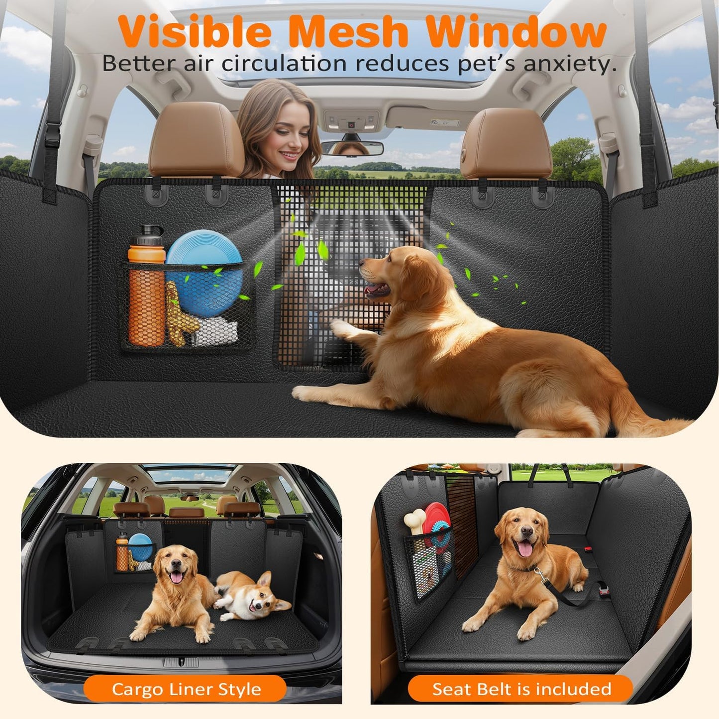 URPOWER Dog Car Seat Cover for Pets 100% Waterproof Seat Cover Hammock 600D Heavy Duty Scratch Proof Nonslip Durable Soft Back Seat Covers for Cars and SUVs