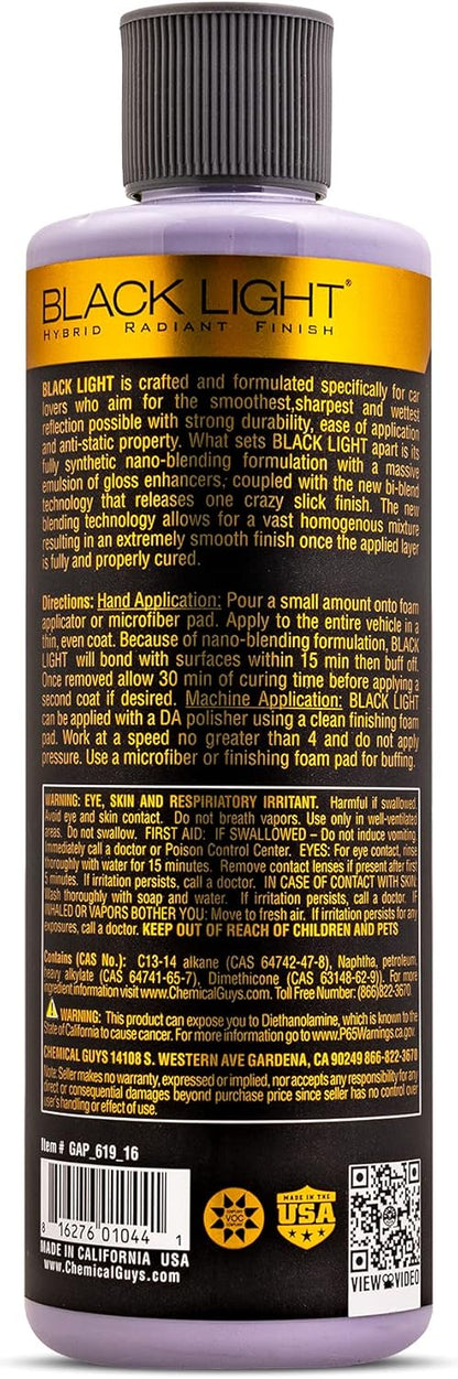 Chemical Guys Black Light Hybrid Radiant Finish - Premium Glaze and Car Sealant for Black and Dark Colors - Enhances Depth, Gloss & Protection on Cars, Trucks, SUVs & More, 16 fl oz Bottle