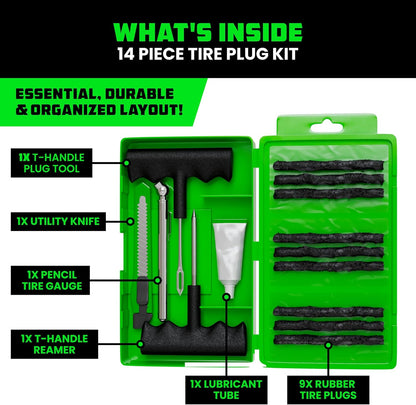 Rhino USA Tire Repair Kit (86-Piece) Professional Heavy Duty Tire Plug Kit to Fix Punctures & Patch Flats with Ease - Ultimate Tubeless Tire Repair Tools for Car, Motorcycle, ATV, UTV, RV and Trailer