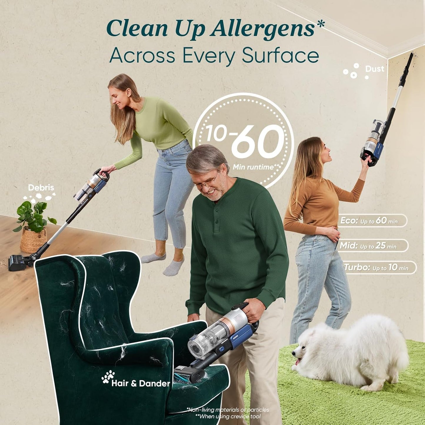 LEVOIT Cordless Vacuum Cleaner, Stick Vac with Tangle-Resistant Design, Up to 50 Minutes, Powerful Suction, Rechargeable, Lightweight, and Versatile for Carpet, Hard Floor, Pet Hair, LVAC-200