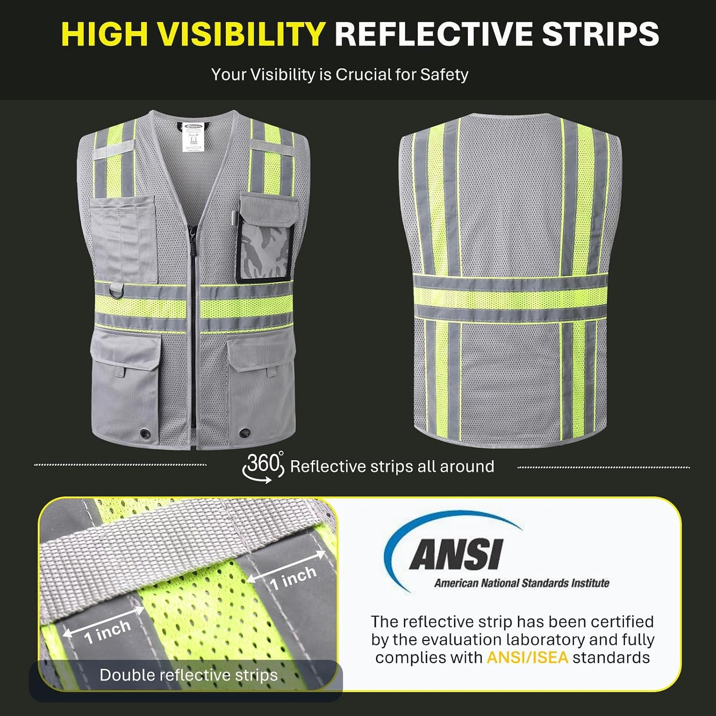 JKSafety Safety Vest for Men Women Hi Vis Relfective Vest with Pockets High Visibility Meet ANSI Standard