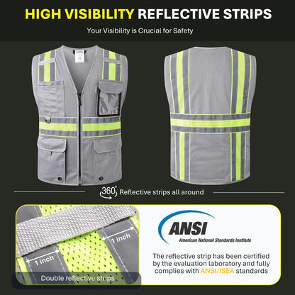 JKSafety Safety Vest for Men Women Hi Vis Relfective Vest with Pockets High Visibility Meet ANSI Standard