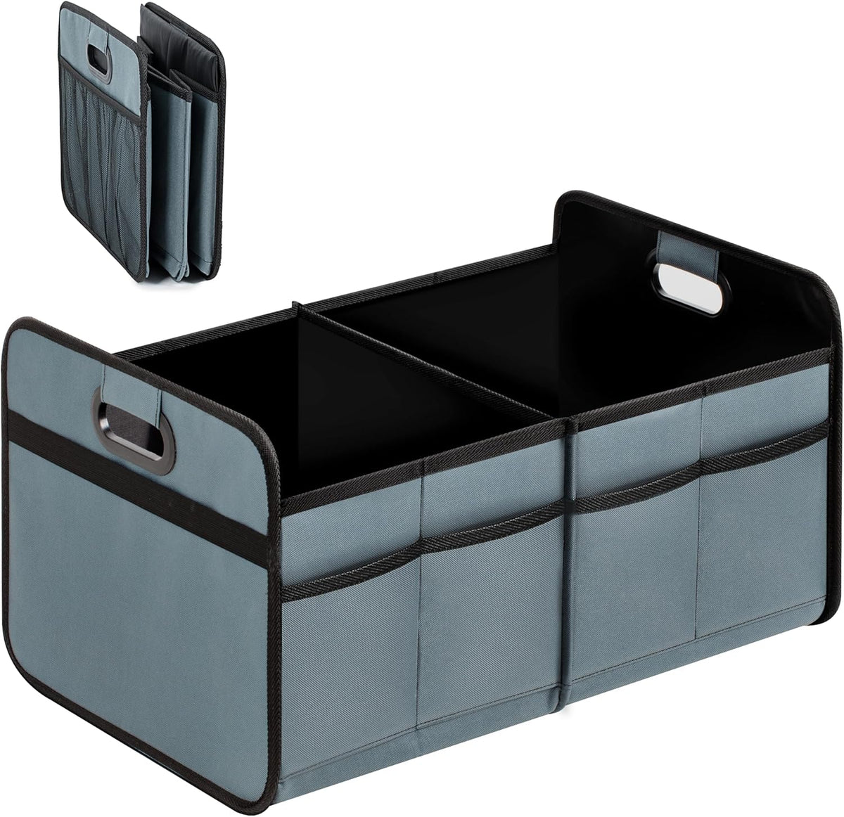 YSSOA Car Trunk Organizer, 2 Compartments Anti-slip 14" D x 22" W x 12" H Collapsible Trunk Storage, 600D Oxford Polyester Car Storage, Suitable for SUV, Minivan, Truck, Black