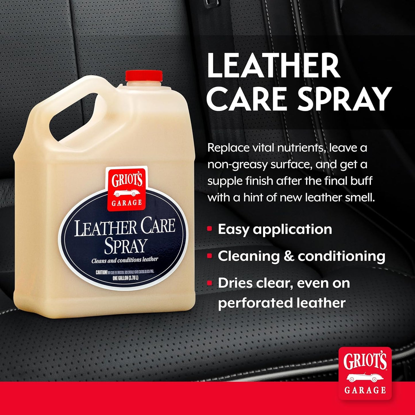 Griot's Garage Leather Care Spray, Car Seat Cleaner and Conditioner for Upholstery, Furniture, Clothing, and More, 10994, 22oz