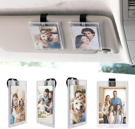 Yuoyar 4 Packs Magnetic Car Picture Holder for Visor - Car Photo Holder with Clips for Easy Display - Visor Clip Photo Frame for 3 Inch Photos