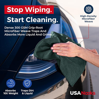 USANOOKS Premium 300GSM Microfiber Cleaning Cloth - 12.5"x12.5" High Performance - 1200 Washes, Ultra Absorbent Microfiber Towels for Cars Undercarriage, Rims & Engine Bay Cleaning - Microfiber Cloth