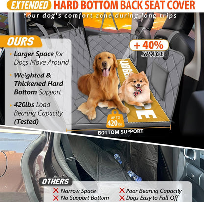 Back Seat Extender for Dogs-Large Space, Dog Car Seat Cover Hard Bottom Holds 420lbs, Sturdy Backseat Extender for Dogs,Upgraded Waterproof Pet Car Bed Dog Hammock for Car, SUV,Truck, Black