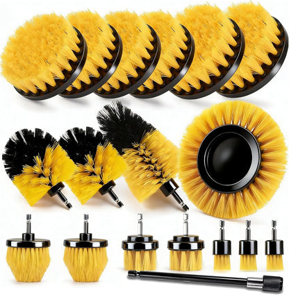 18Pack Drill Brush Power Scrubber Cleaning Brush Extended Long Attachment Set All Purpose Drill Scrub Brushes Kit for Bathroom, Car Detailing, Carpet, Tile Grout, Sinks, Corners