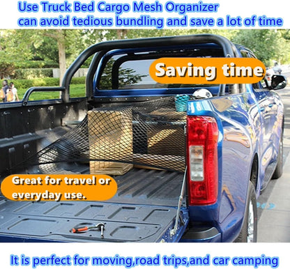 Cargo Net for SUV with Hooks, Adjustable Highly Elastic Storage Organizer Net for Car, Pickup Trucks,Mesh Organizer 2.6'x2' Stretches to 5'x4',Road Trip Essentials Black