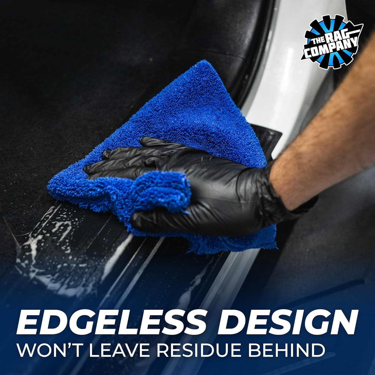The Rag Company - Creature Edgeless Auto Detailing Towels (10-Pack) Professional 70/30 Blend, Dual-Pile Plush Microfiber, Buffing & Polishing, 420gsm, 16in x 16in, Black