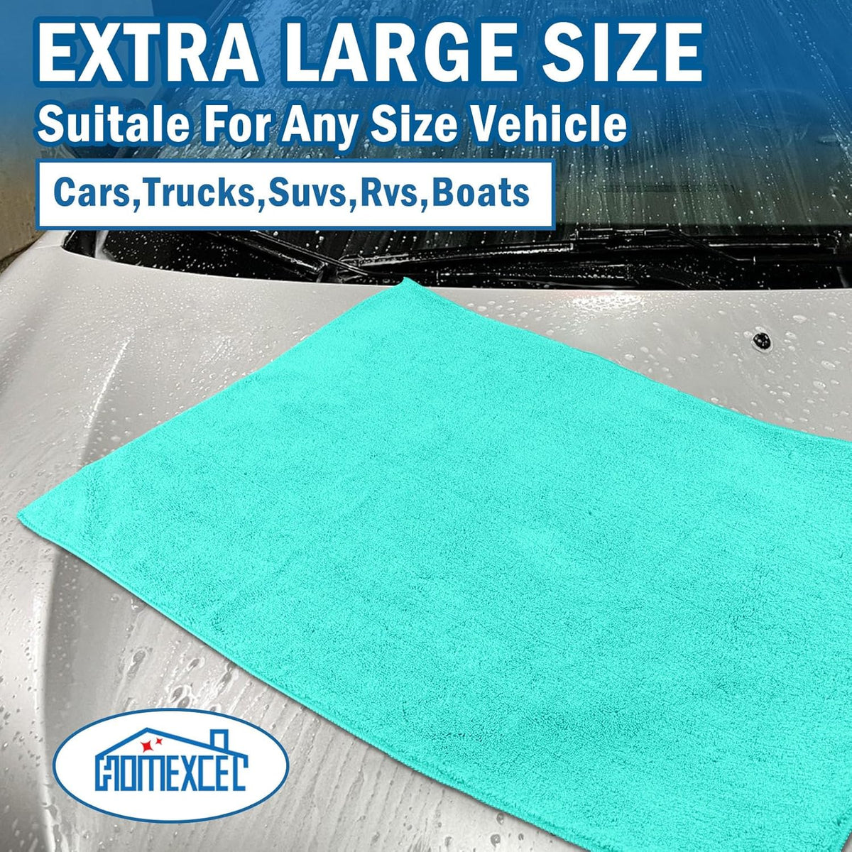 HOMEXCEL Professional Large Microfiber Car Drying Towels 2 Pack, Lint Free, Scratch Free, Highly Absorbent Drying Towel for Cars, SUVs, RVs, Trucks, and Boats,31" x 24",Grey