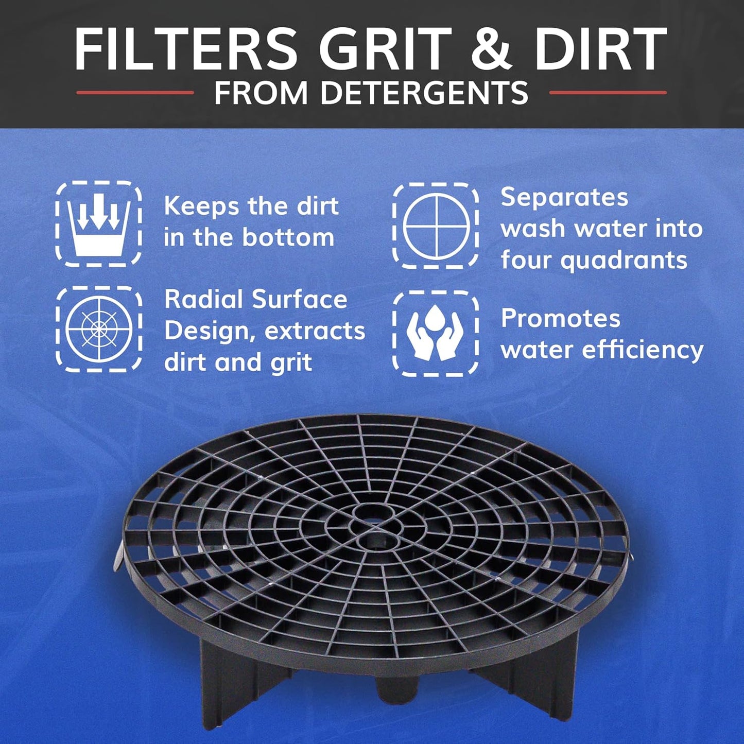 Grit Guard Flex Fit Bucket Insert - Removes Dirt from Wash Mitt for Car Detailing, 10” Diameter, 4 Self-Adjusting Tabs, Fits Car Wash Buckets from Auto Part Stores - Made in the USA