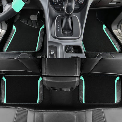 CAR PASS Air Mesh Leather Car Seat Covers Full Set, Waterproof Car Floor Mats, Sporty Steering Wheel Cover 14.5-15in, Universal Fits for 95% Cars Truck SUV (Black and Blue)